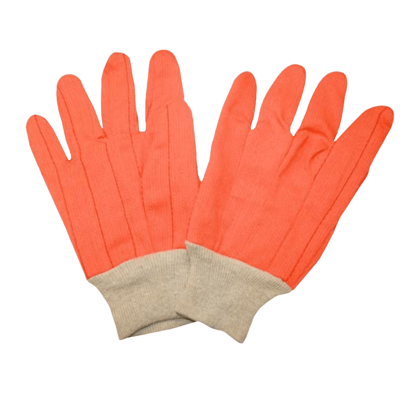 High Visibility Orange, Corded Polyester/Cotton Double Palm Gloves, Clute Pattern, Natural Knit Wrist #2805CDN