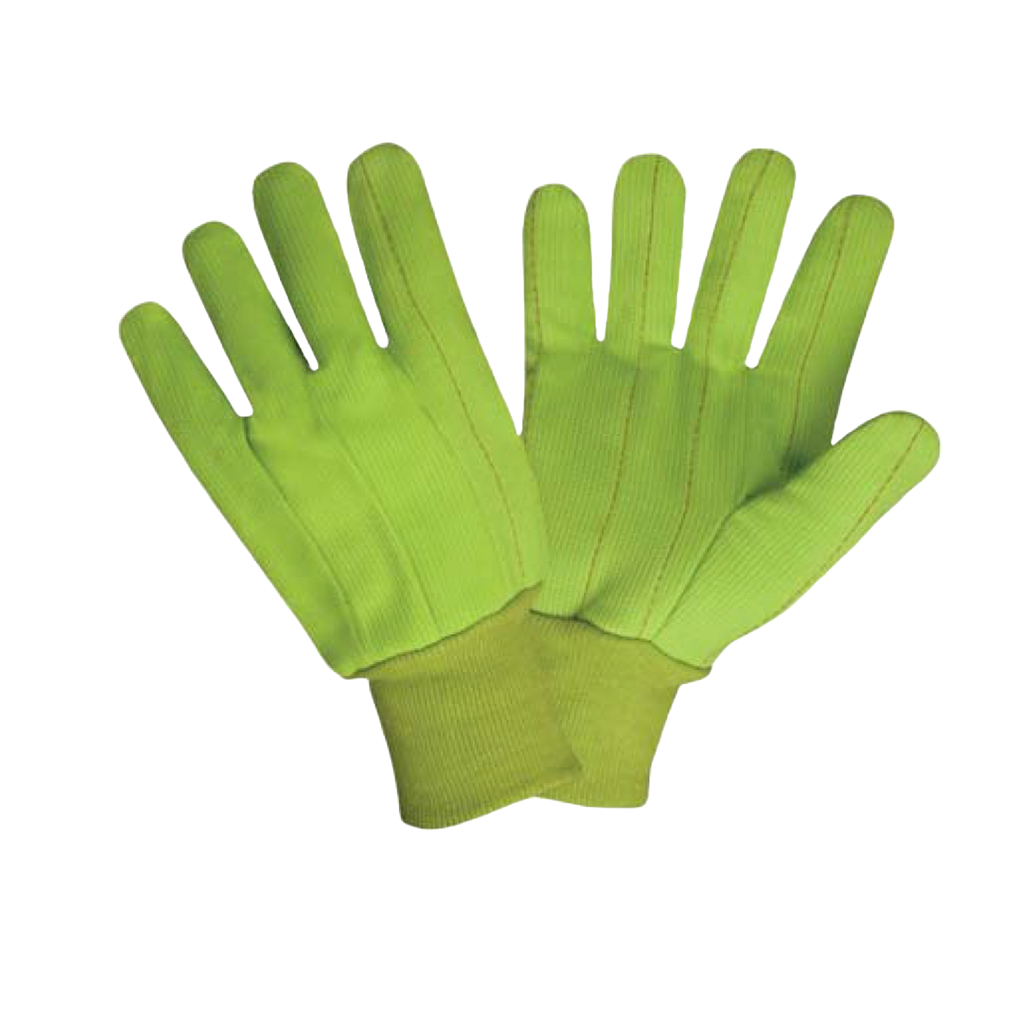 High Visibility, Lime Green, 18-ounce, Double Palm Gloves, 100% Cotton Corded Canvas Fabric, Clute Pattern, Lime Green Knit Wrist #2850CD