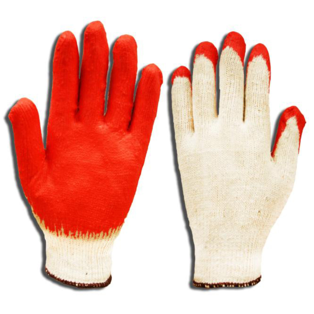 Coated Machine Knits, Economy, 10-Gauge, Natural,  Polyester/Cotton Machine Knit Shell with  Red Latex Palm Coating #3890