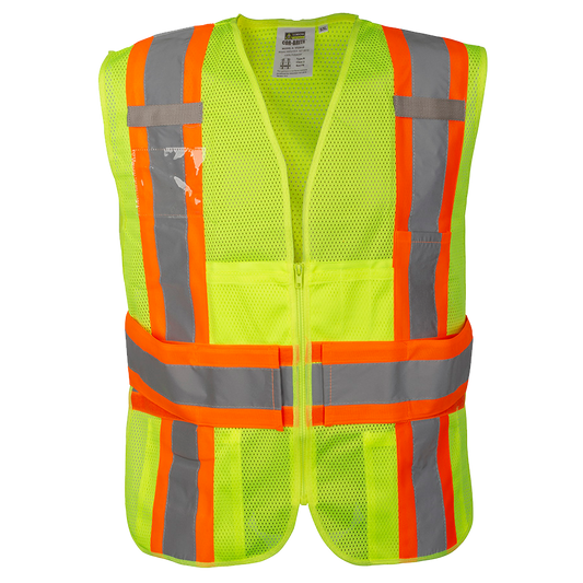 Class II Expandable Vest Three Outside Pockets, Three Pen Holders,  Two Inside Pockets, Mic Tabs on Both Sides Clear Badge Holder, #VS291P