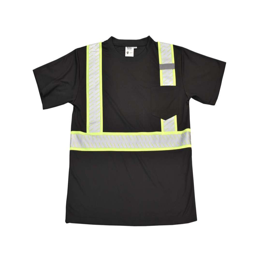 COR-BRITE®, NON-RATED, BLACK BIRDSEYE  POLYESTER SHIRT, SHORT SLEEVES, CHEST POCKET,  ONE MIC TAB, SEGMENTED TWO-TONE REFLECTIVE  TAPE #VSB151