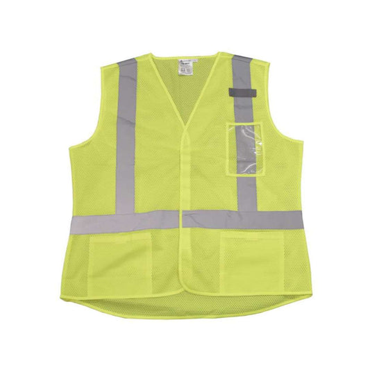 COR-BRITE®, TYPE R, CLASS II, LADIES LIME MESH  VEST, TAPERED DESIGN, HOOK & LOOP CLOSURE,  TWO OUTSIDE LOWER POCKETS, ID HOLDER, #VW211P